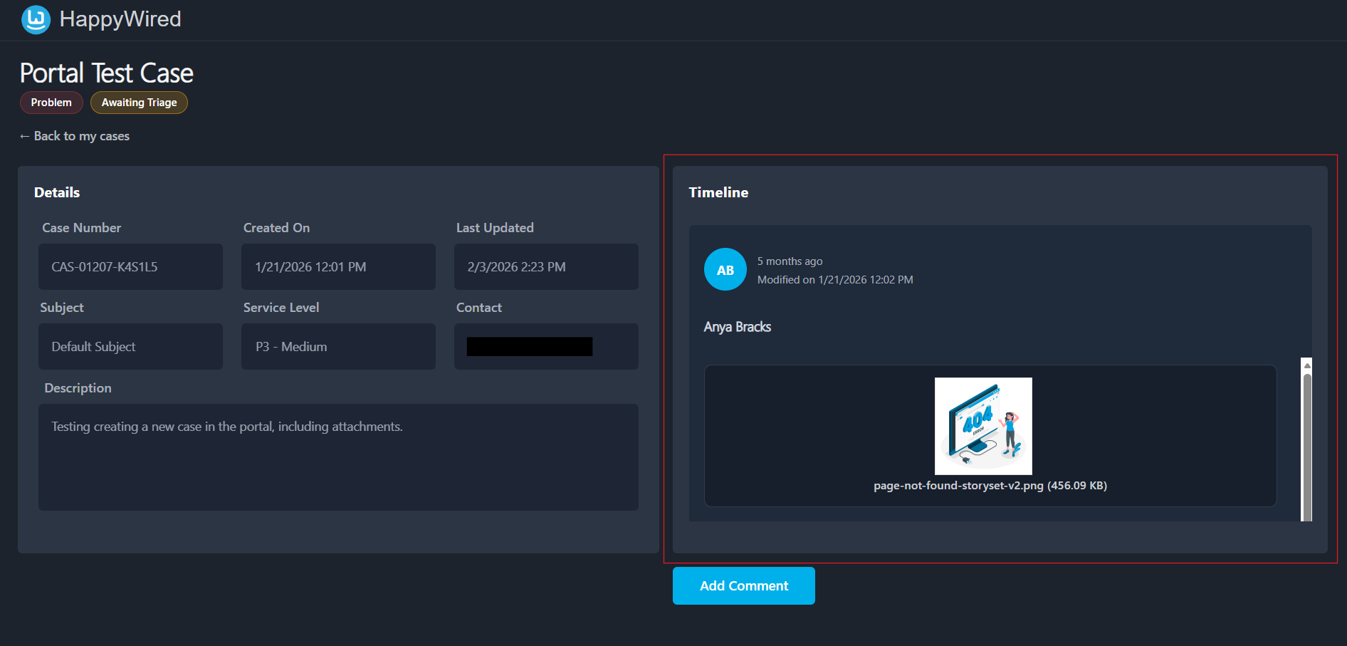 Case timeline panel screenshot